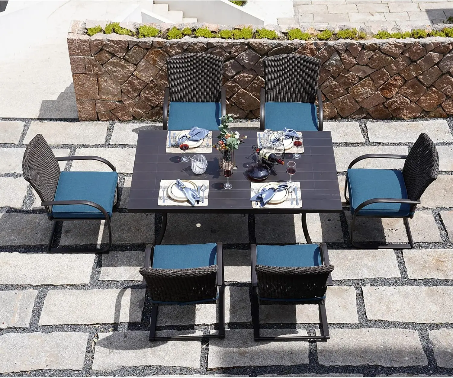 Grand patio 6 Piece Outdoor Wicker Dining Chairs, Spring Patio Furniture Dining Chairs Set of 6 with Cushions for Garden Pool Ba