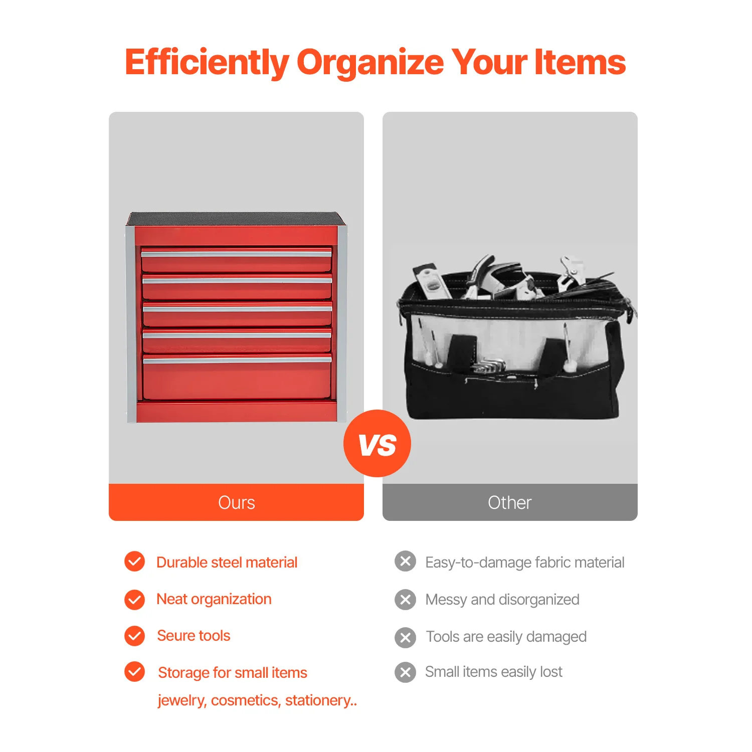 SucceBuy 5 Laci 8,6 Inci Kotak Alat Logam Merah/Hitam Peti Alat Kecil Portabel dengan Bantalan Kaki PP untuk Penyimpanan Alat Bengkel Garasi