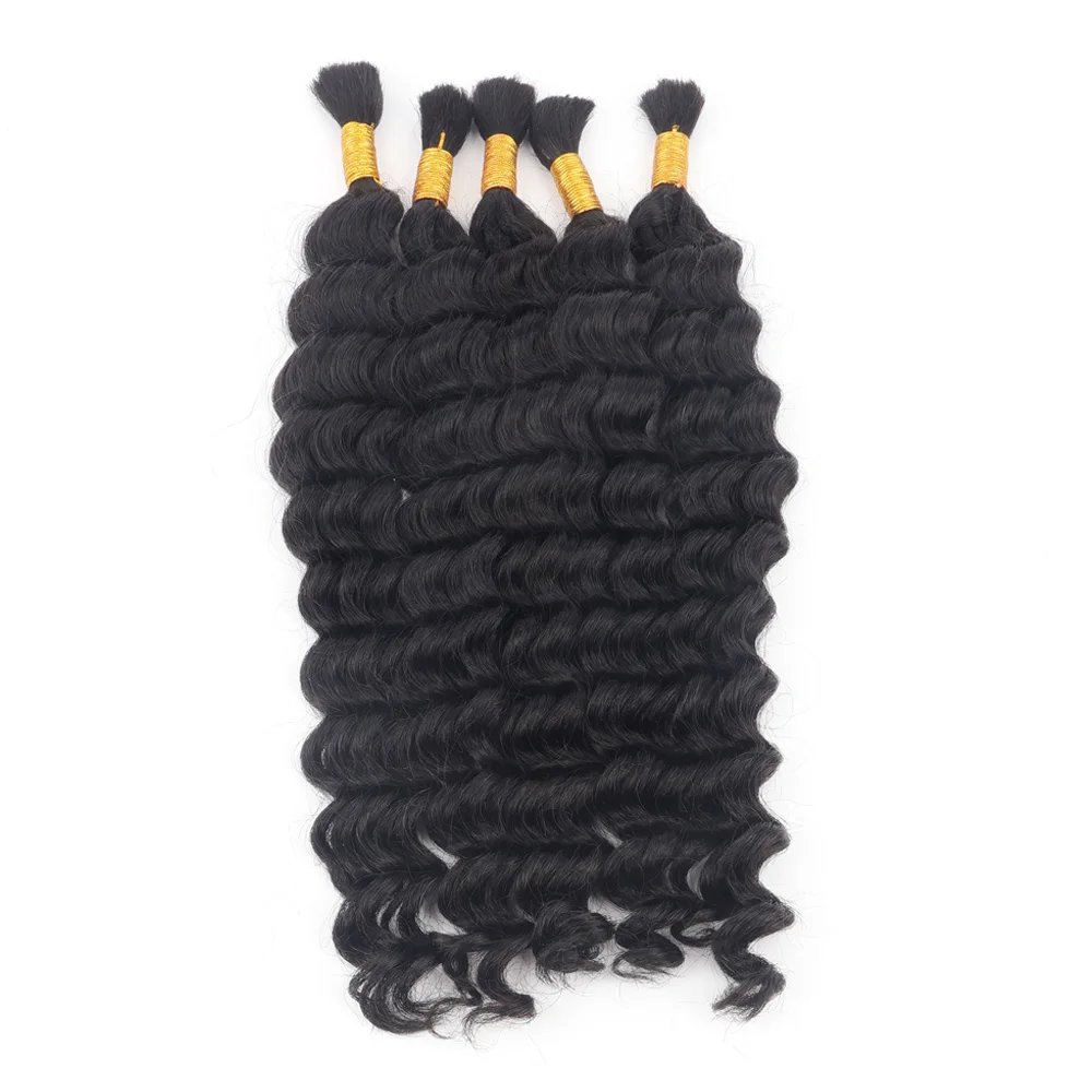 100% Human Hair Bulk For Braiding Deep Wave Natural Black Indian Boho Braiding Hair Bulk Extensions 100g/Pack Virgin Curly Hair