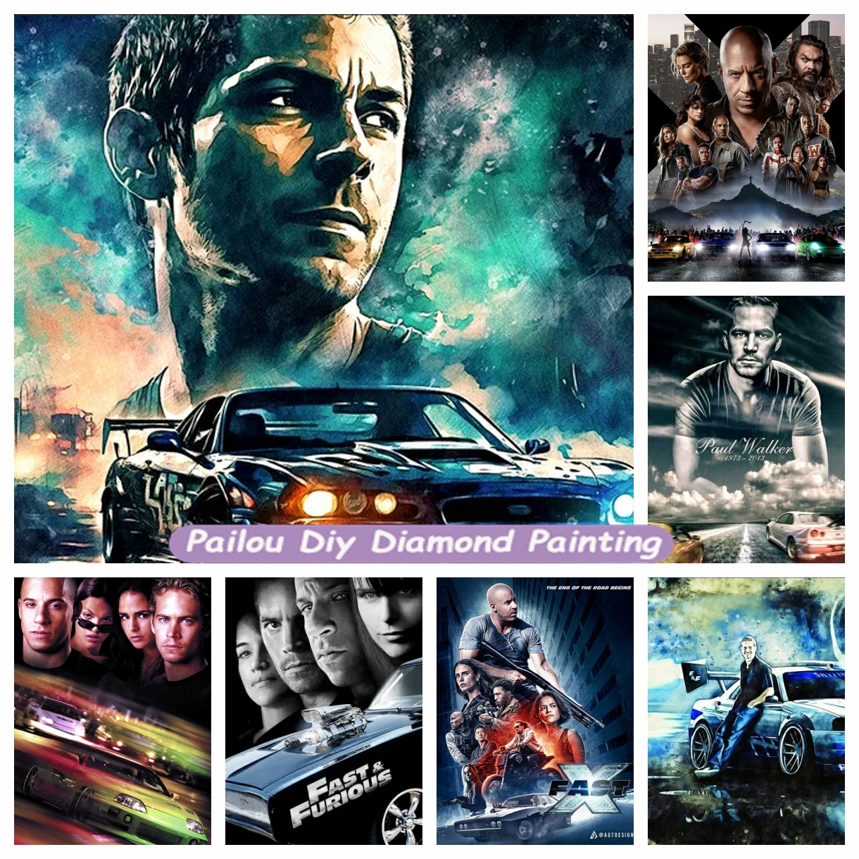 Classic Movie Fast And Furious 10. Diamond Rhinestone Painting Art Paul Walker And Cars Full Square Drill Cross Stitch Home Decor