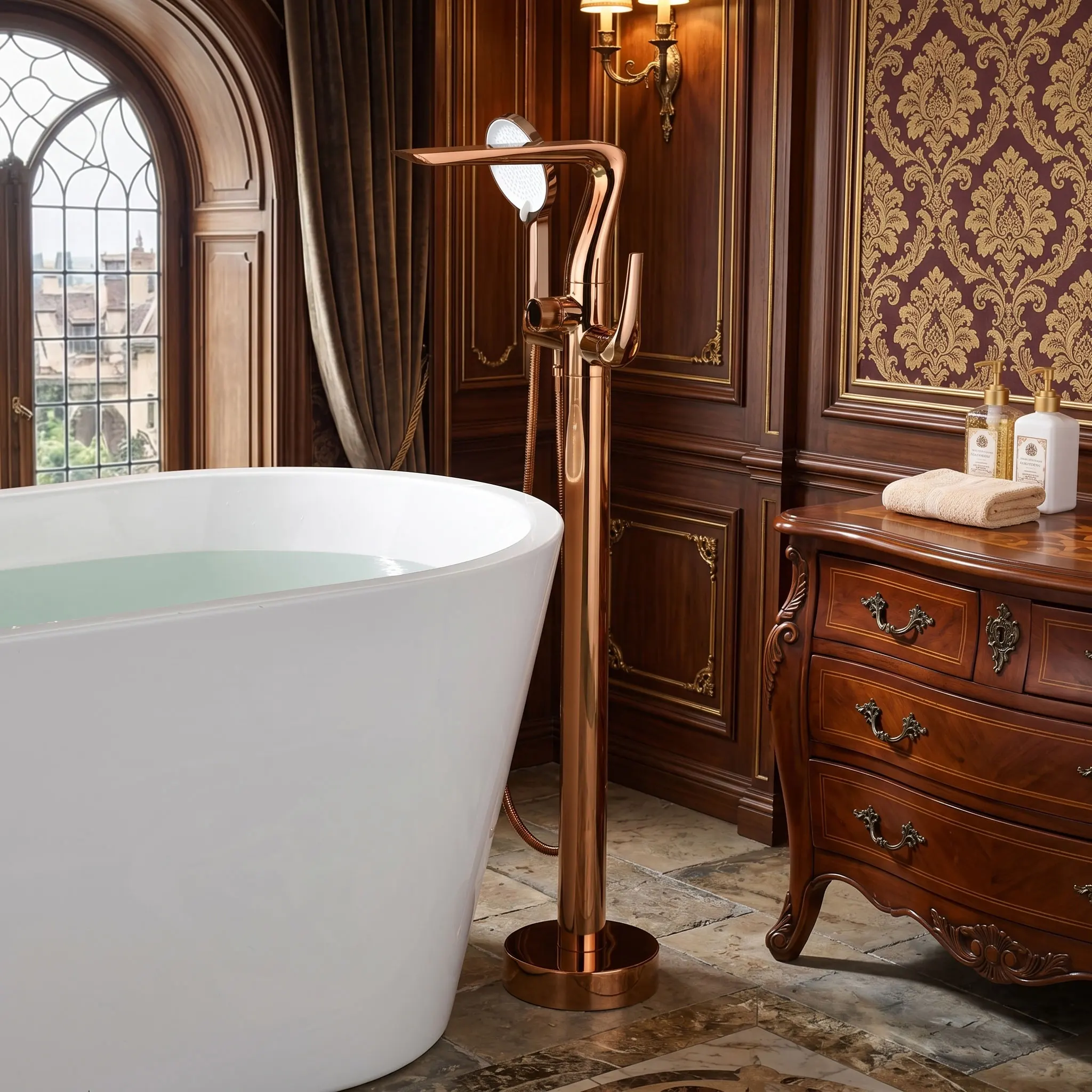 

Floor Standing Bathtub Faucet Full Copper Hot Cold Shower Set High Quality for Home Hotel