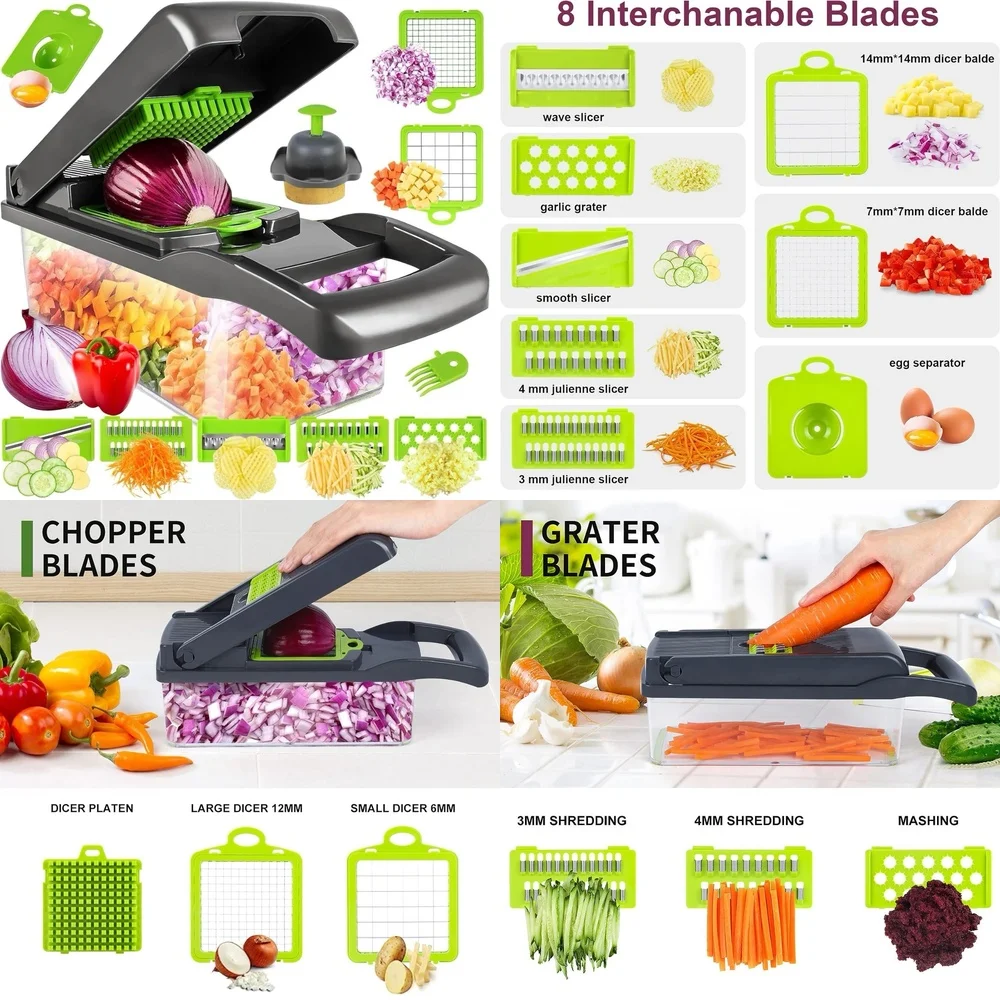 Fruit & Vegetable Tools10 in 1 Vegetable Chopper Mandoline Slicer with Dicing Container Kitchen Food Processor for Fast Chopping