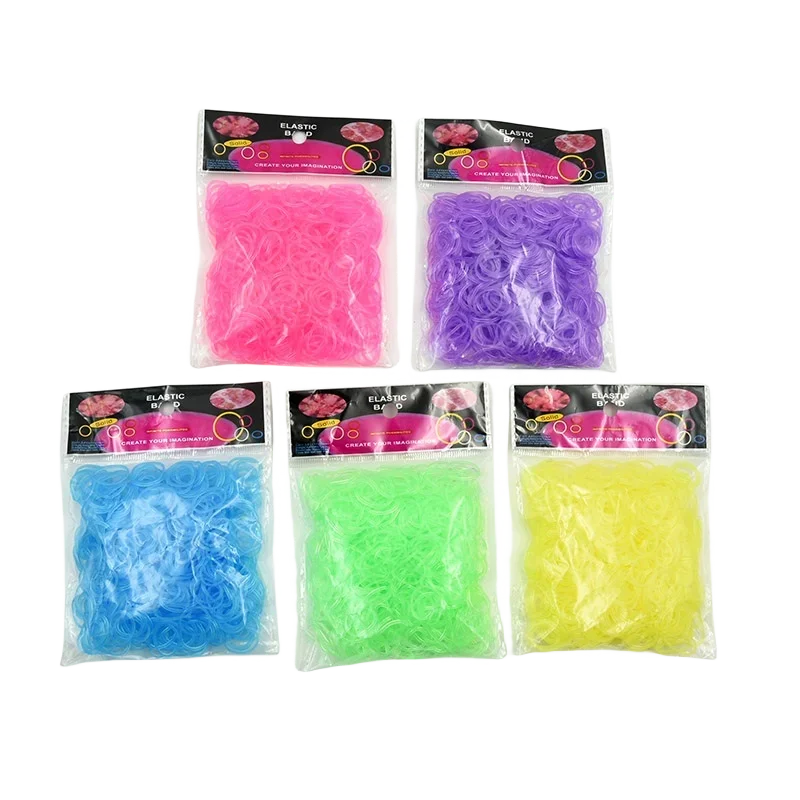 600Pcs New ColorTransparent  Fluorescence Glow Bracelets Making Supplies DIY Rubber Loom Bands Wrist Necklaces Child Party Toys