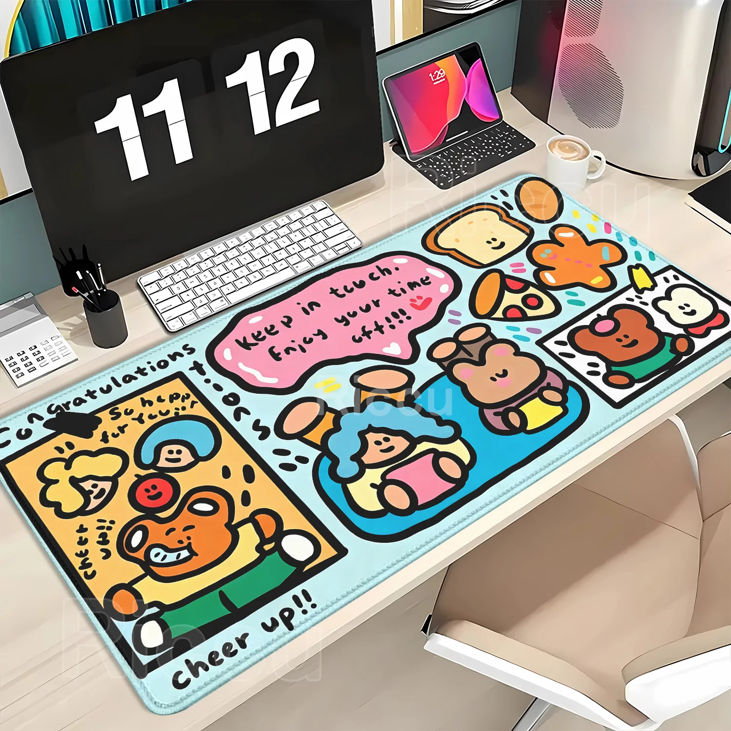 Leather Cute Graffiti Anti-slip Mousepad Office Desk Mat Mouse Pad Computer Speed Type Carpet Mat Player Laptop Keyboard Cartoon
