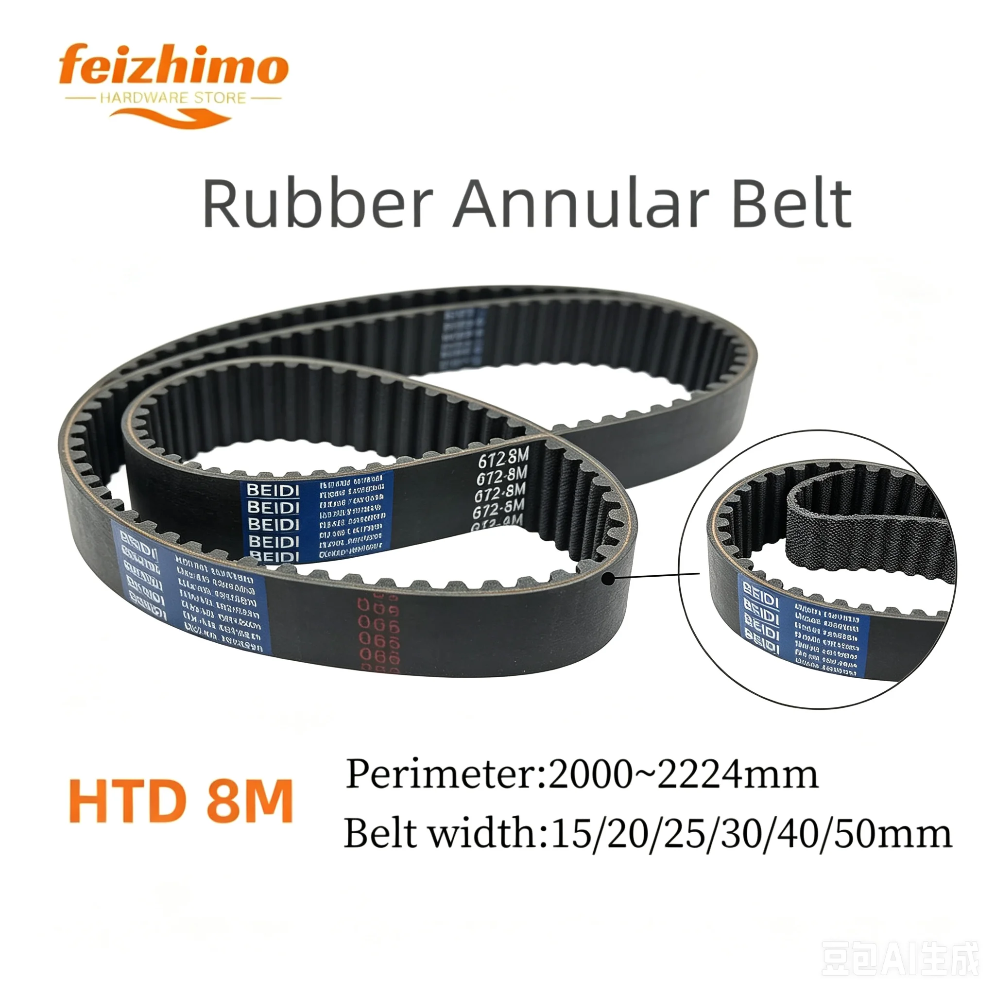 FeiMo HTD 8M Synchronous Belt Has  Circumference Of 2000~2224mm Width Of 15/20/25/30/40/50mm High Torque Rubber Synchronous Belt