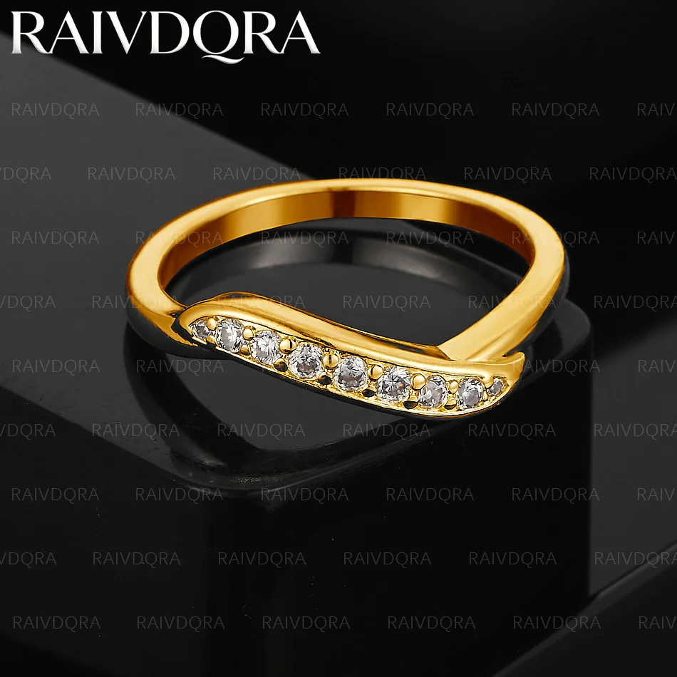 18 Karat vergoldeter, gebogener Zirkonia-Ring für Damen, Modeschmuck, Vintage-Stil, Anmut, Charme, edle Party, Geburtstagsgeschenke