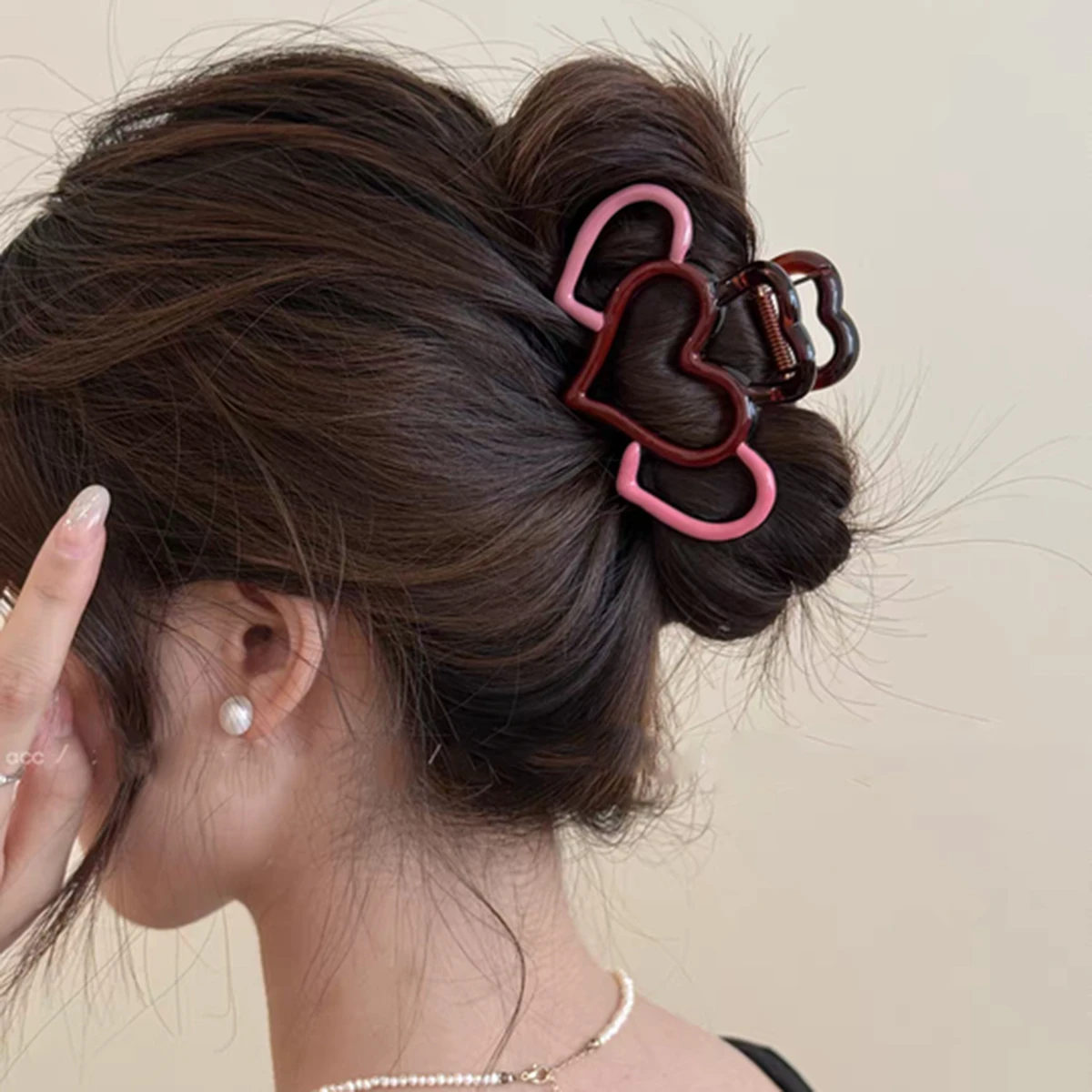 AWAYTR Klip Cakar Rambut Hati Baru Wanita Anak Perempuan Ekor Kuda Plastik Kepiting Rambut Jepit Jepit Rambut Aksesori Rambut