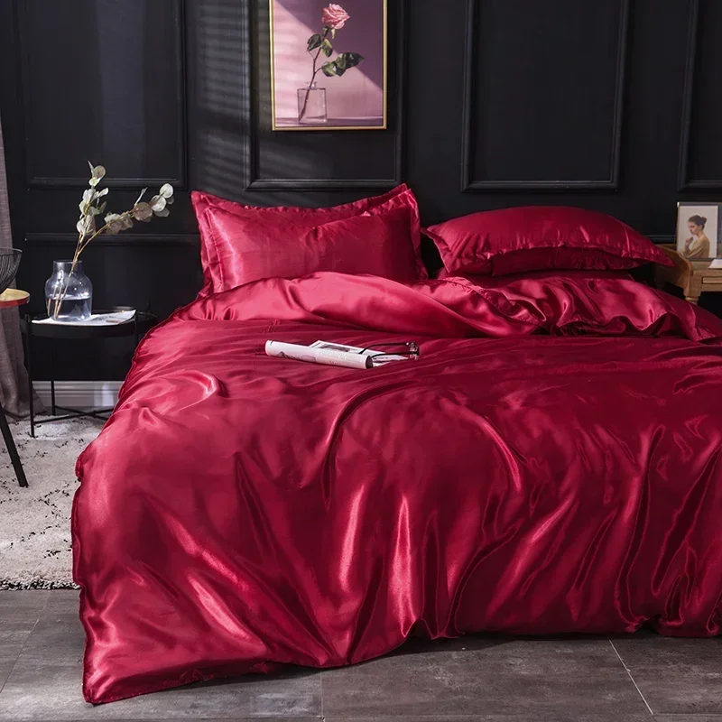 Wine Red Duvet Cover 200x200 With Pillowcase,220x240 Quilt Cover,Full/King/Queen Size Bedding Set,Flat Bed Sheets