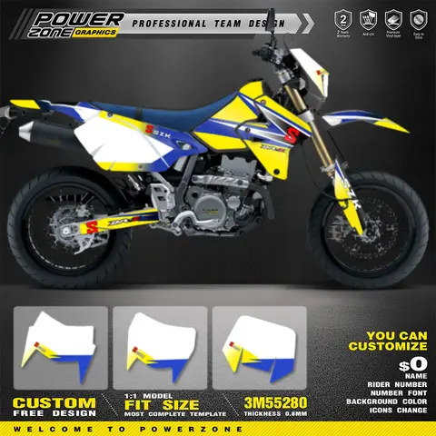PowerZone Custom Team Motorcycle Graphic Decal & Sticker Kit For SUZUKI DRZ400 SM S E DRZ 400 SM S E 1999-2022 Custom Number 01