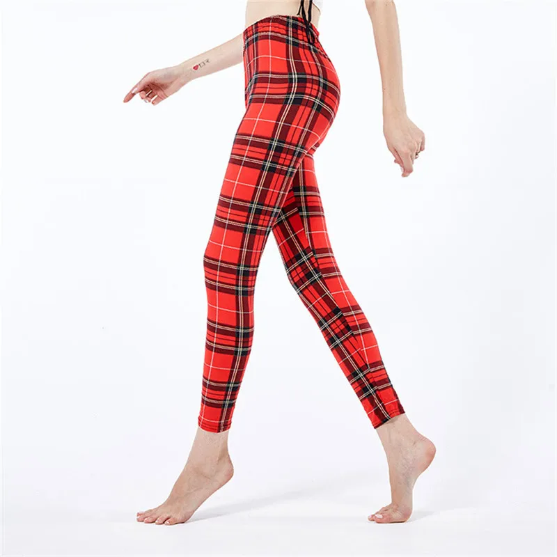 VISNXGI Fitness Women Print Plaid Leggings Slim Pencil Pants Push Up Elastic Waist Trousers Grid Tights Yoga Breathable Clothing