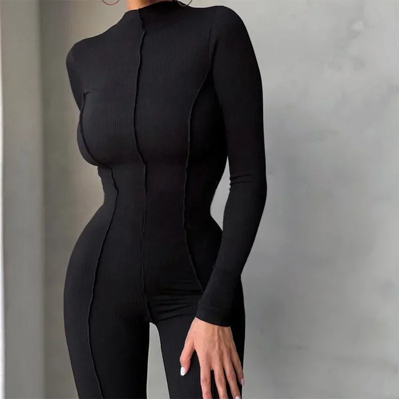 Ueteey Hot Selling New Fashion Bodycon Jumpsuit High Collar Casual Solid Color Sports Jumpsuit For Women 2024