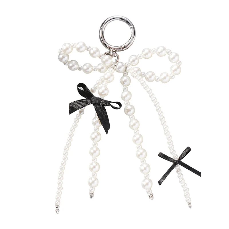 1 Piece Y2K Aesthetic Bag Pendant Accessories Sweet Black Ribbon Bow Hanging Pendant Elegant Ribbon Bowknot Heart Keyring