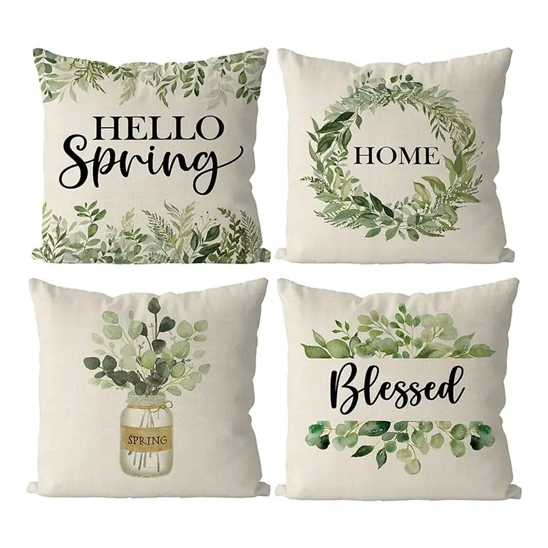 BHBD-Spring Pillow Covers 18X18 Spring Decorations Flowers Pillowcase Farmhouse Throw Pillow Home Sofa Decor Cushion Case Pillow
