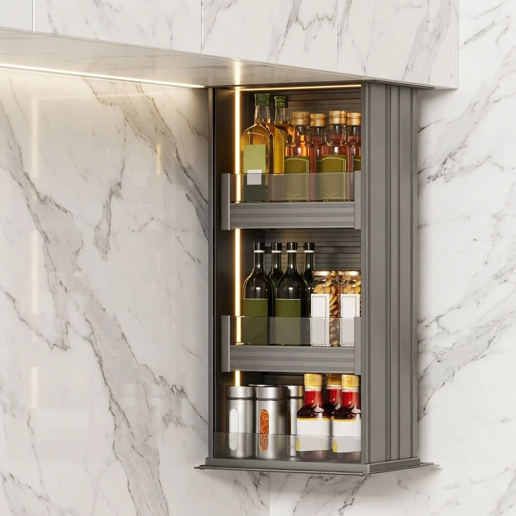 & Electric Lift-Down Pull-Out Kitchen Cabinet Basket Retractable Drop-Down Storage Shelf for Upper Cabinets Space Saving Spice