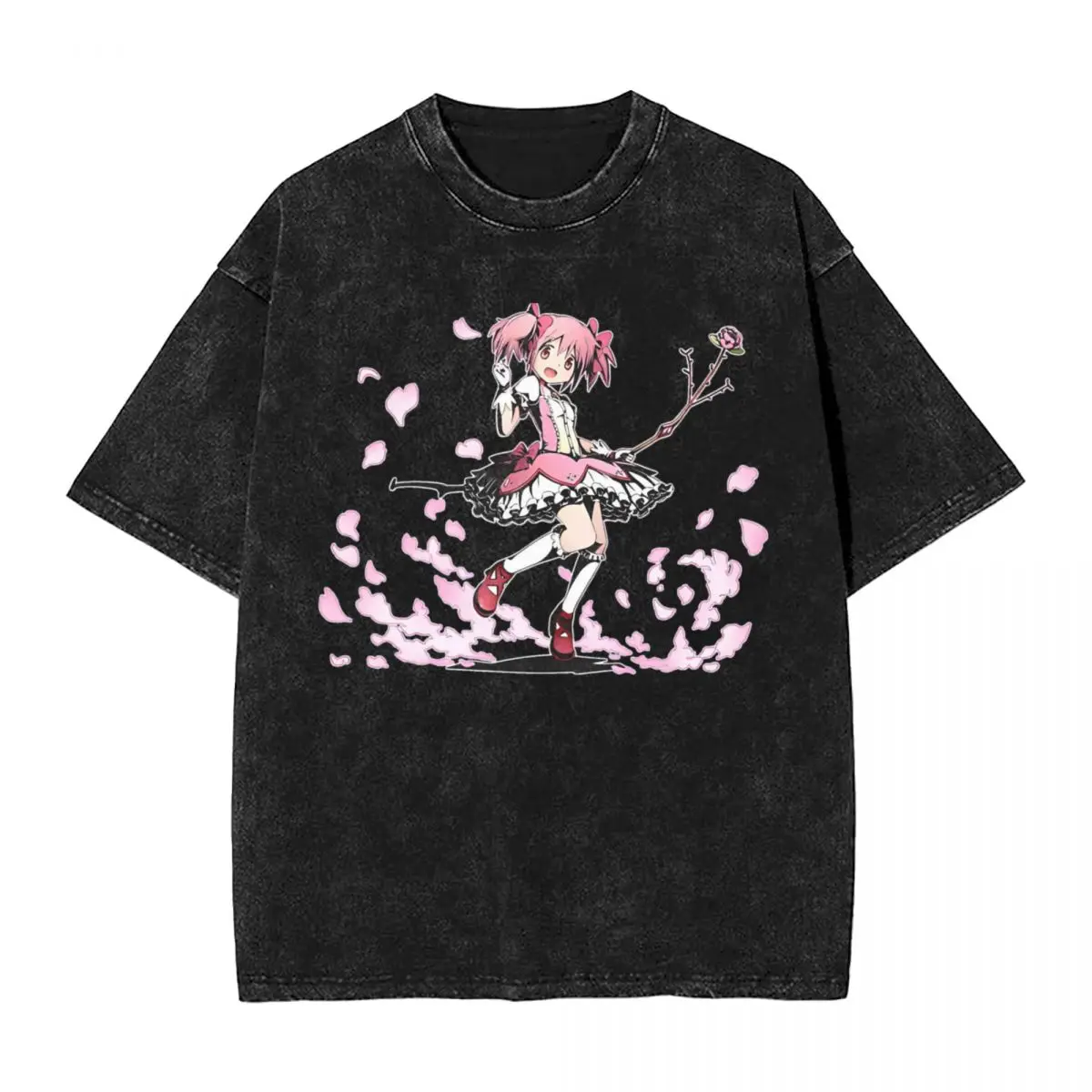 Qbey Puella Magi Madoka Magica T Shirt Hip Hop Washed Cotton Harajuku T-Shirts for Men Women Tops Streetwear Graphic Tops Tees