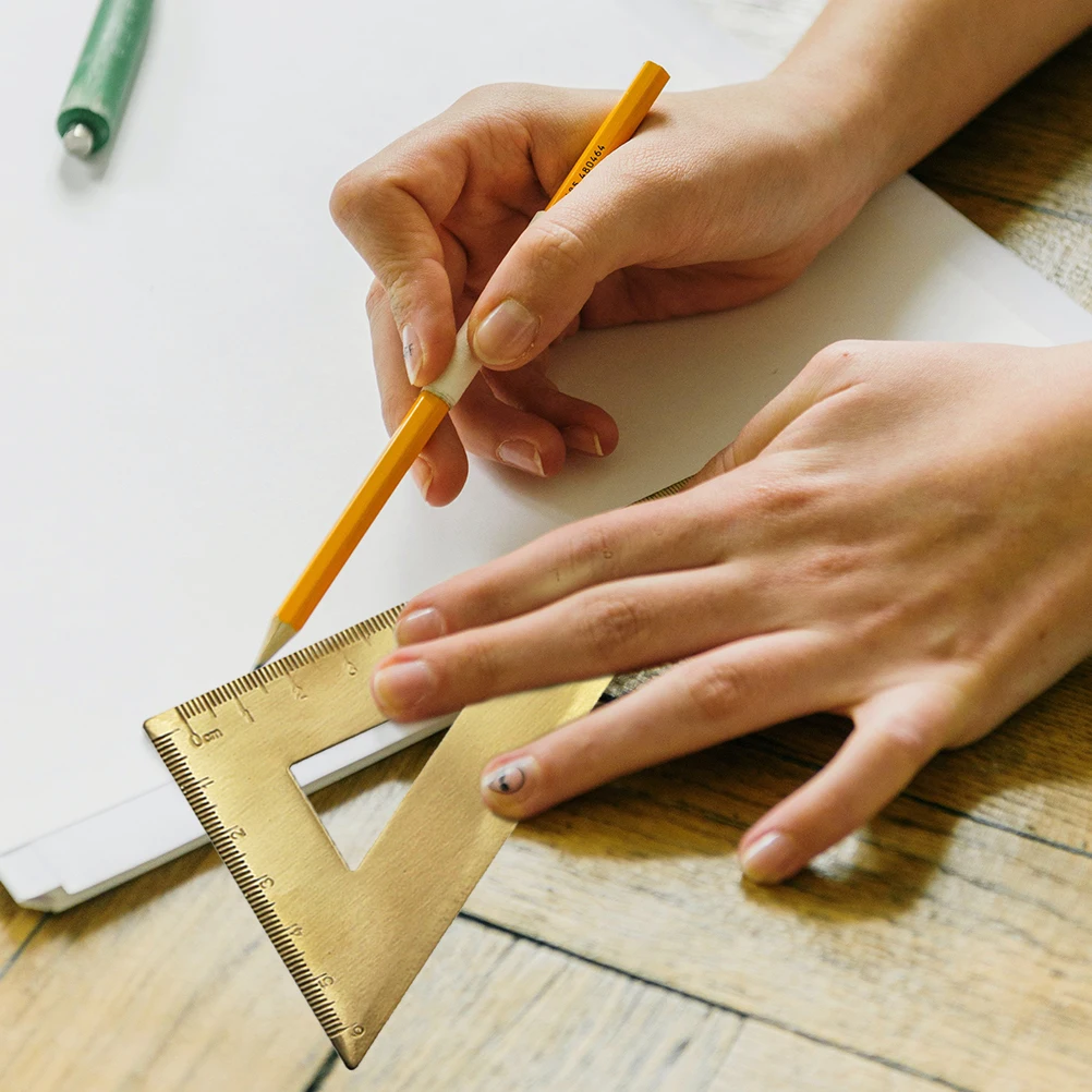 1 set Triangle Ruler Brass Protractor Geometry Measuring Tool Drawing Ruler Engineering Copper Scale Portable for Work