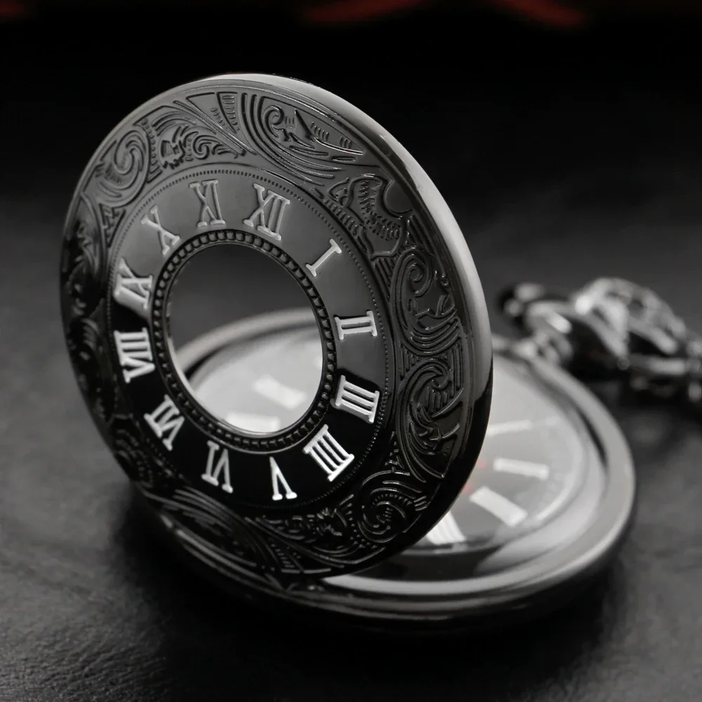 

Винтажные черные карманные часы с римскими цифрами - кварцевая подвеска в стиле ретро, унисекс, подарок