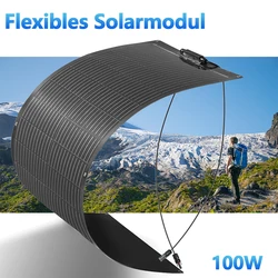 Portable Flexible Solar Panel 100W 16.5V Mono Cell for RV Camping Home Boat Curve Surface Durable Bendable 12V Solar Battery