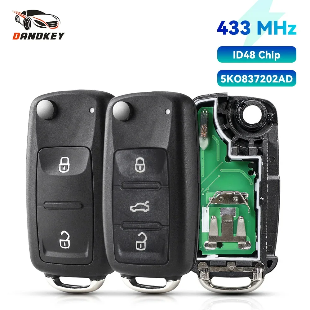 

Dandkey 2/3 Buttons Flip Remote Car Flip Key 434MHz ID48 Chip For VOLKSWAGEN VW Amarok 2011-2016 GOLF PASSAT 5K0837202AD