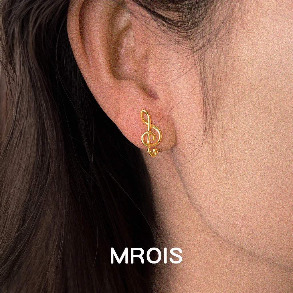 Music note beating~ Original personalized music note stud earrings AB niche pearl s925 silver needle earrings