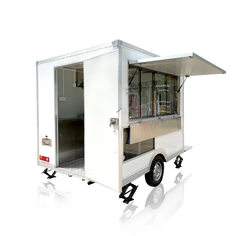 Food Truck Mobile Kitchen Coffee Trailer Bubble Tea Hot Dog Ice Cream Cart Vending Kiosk for Sale 2.5M Length Customizable