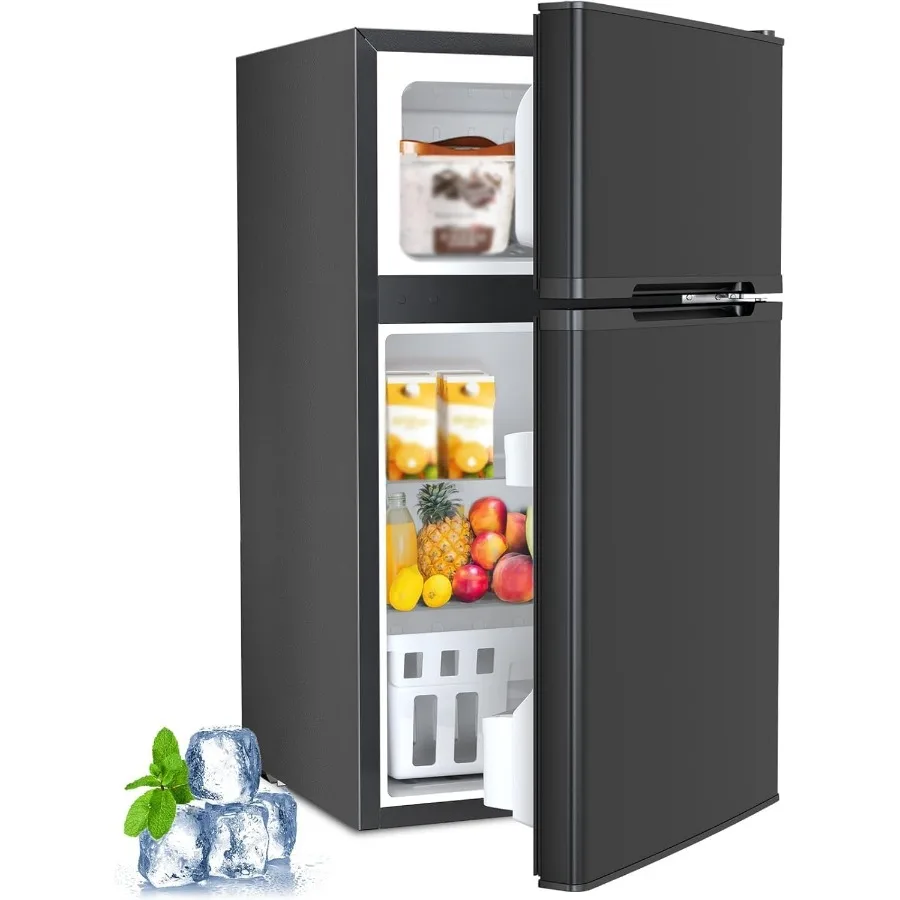 Compact Mini Fridge with Freezer 3.2 Cu.Ft Double Door Design for Home Kitchen Dorm Apartment - Adjustable Temperature Control