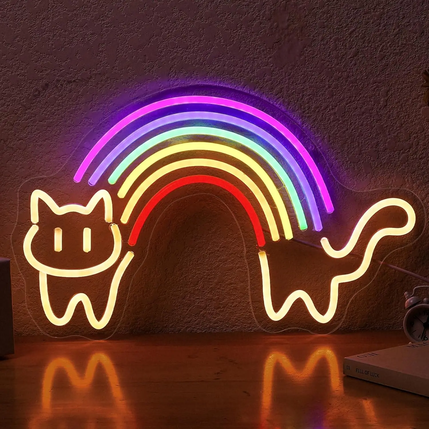 Rainbow Cat Neon Sign Cute Cat Neon Light USB Powered for Bedroom Kid Room Pet Shop Game Room Wall Decor Cat Lovers Pride Gifts