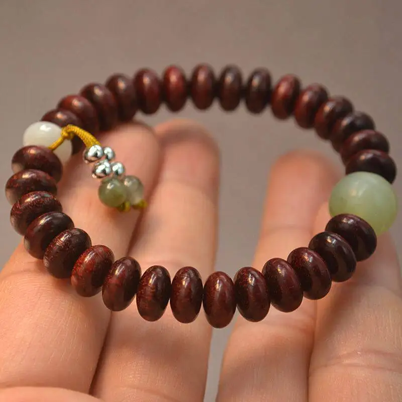 Zambian Small Leaf Rosewood Abacus Bead Bracelet Single Circle Sandalwood Wristlet Prayer Lucky Jewelry for Daily Wear Gifts