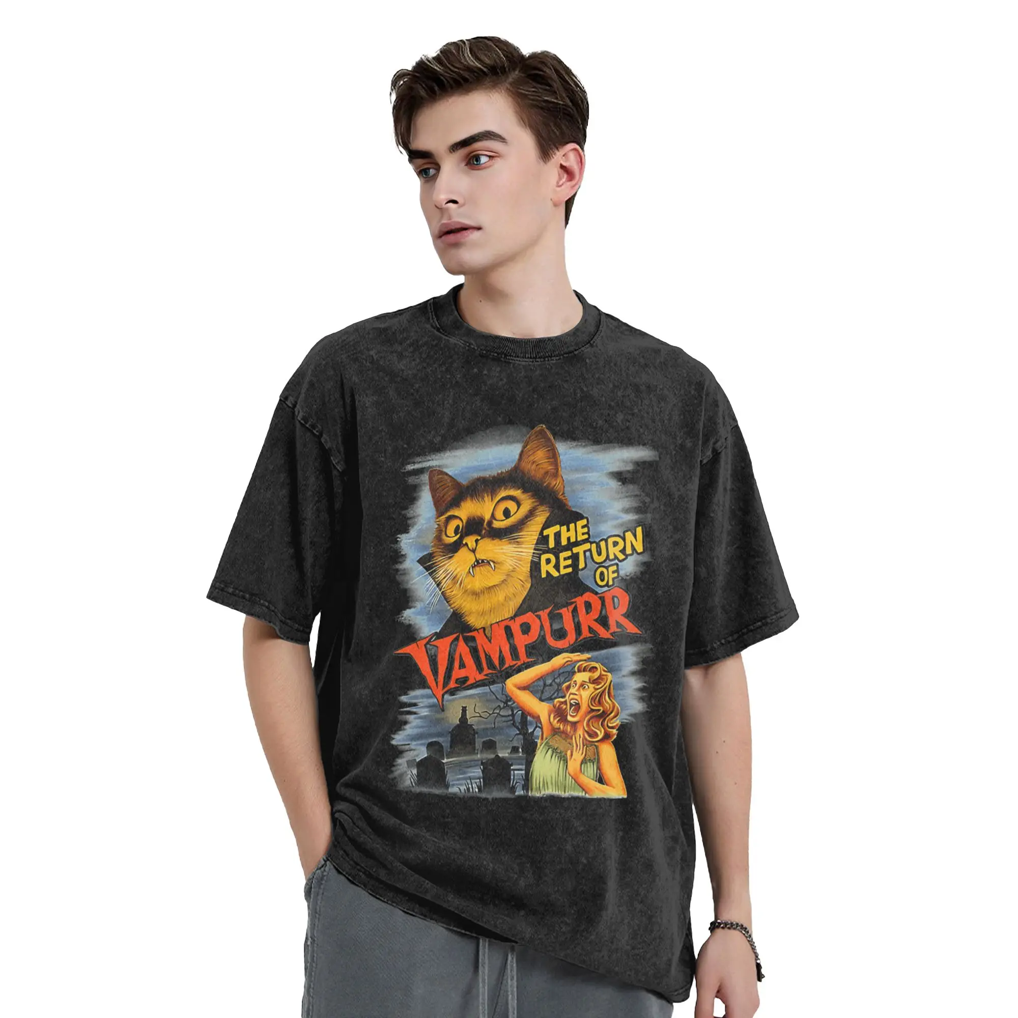 The Return of Vampurr Men T Shirts Washed  Novelty Tees Short Sleeve Crewneck T-Shirts Pure Cotton Printed Clothes