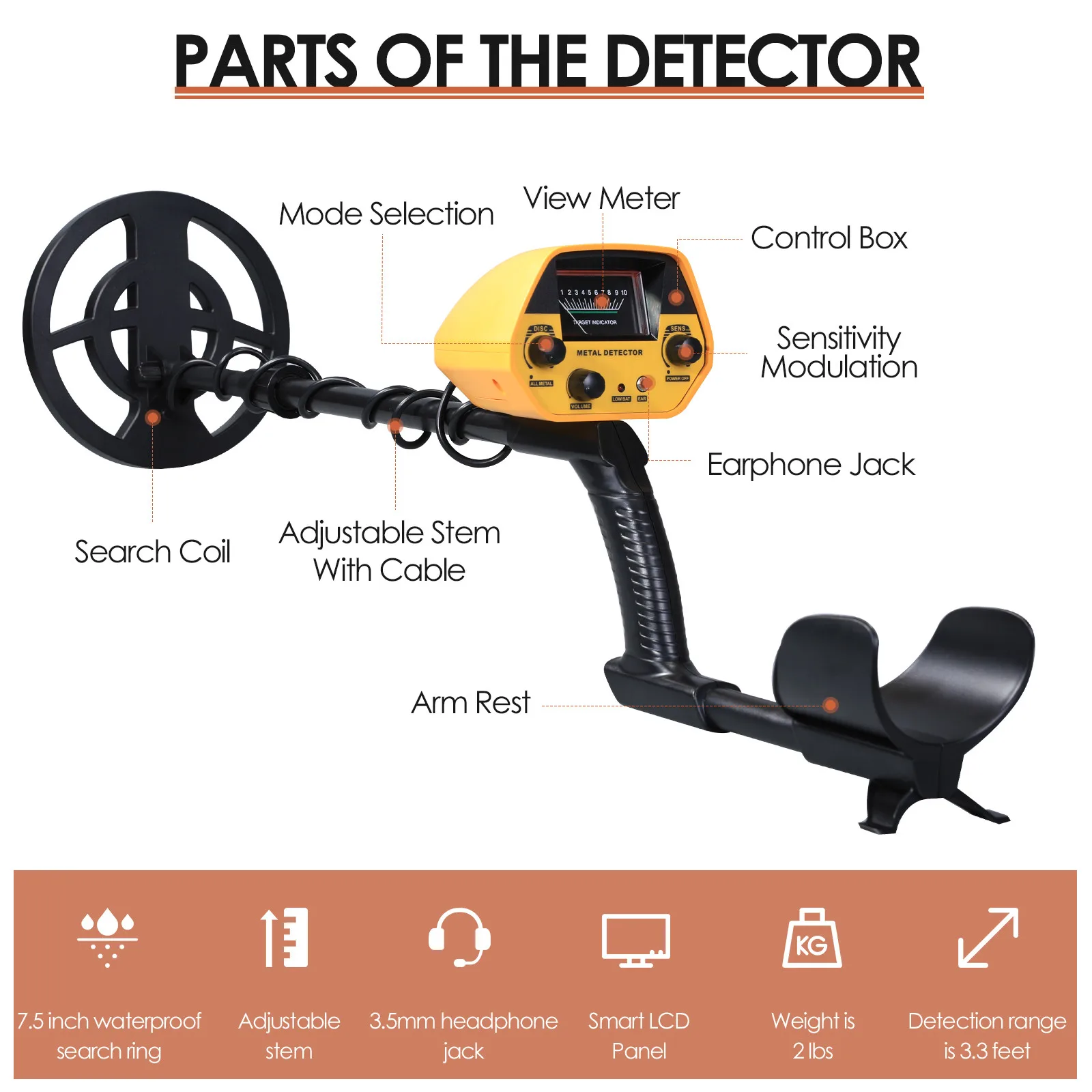 Metal Detector Is Suitable For Adults Beginners And Children.adjustable Length (78-108cm) And Two Modes: Disc And All Metal Mode