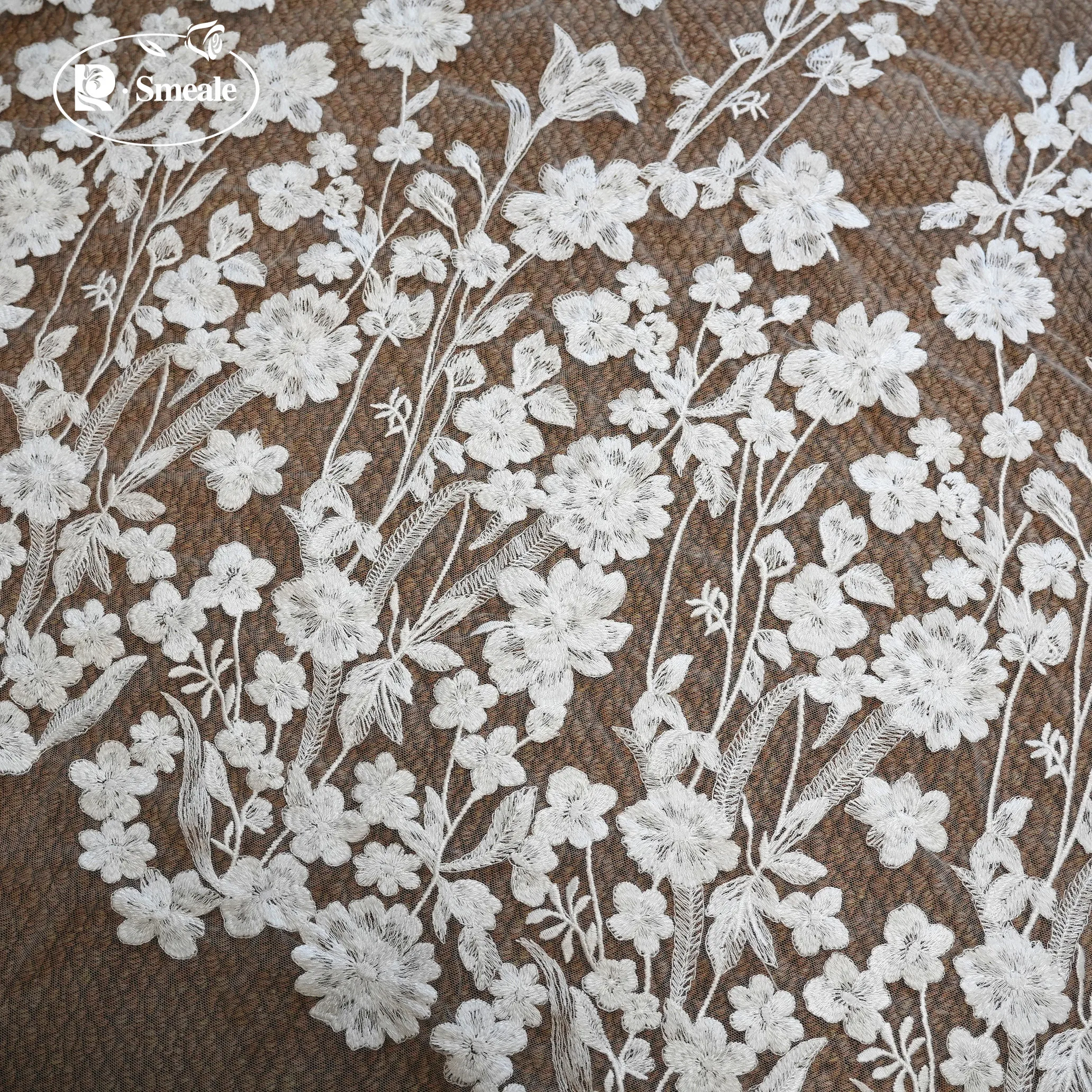 Hochwertiger Baumwollfaden mit Blumenstickerei, französischer Spitzenstoff, handgefertigter DIY-Stoff für Hochzeitsschleier und Nähzubehör – Detail 6