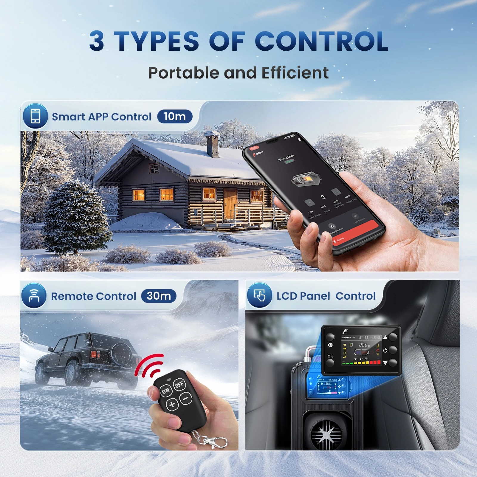 Hcalory HBS2 3.5L 8KW Diesel Parking Heater with Automatic Start and Stop 2500/5000M Plateau Mode Bluetooth/Remote/LCD Intelligent Control 12V/24V/220-240V for Truck RV Trailer Van Boat Tent