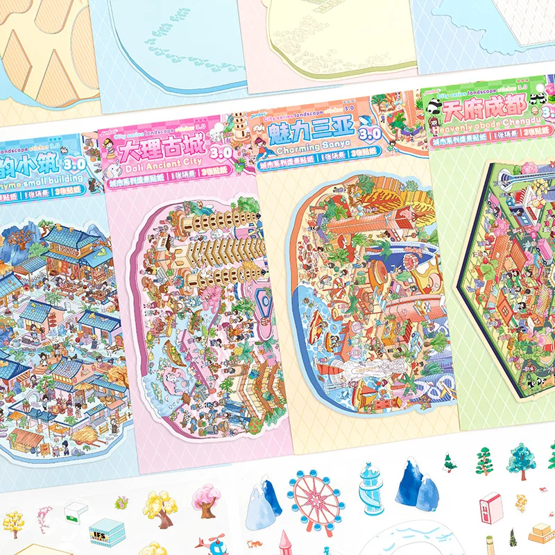 Kawaii السفر الحضري 3D Tianfu Chengdu المشهد ملصق DIY جيب المقصورة المشهد هدايا عيد الميلاد ﻿ ﻿