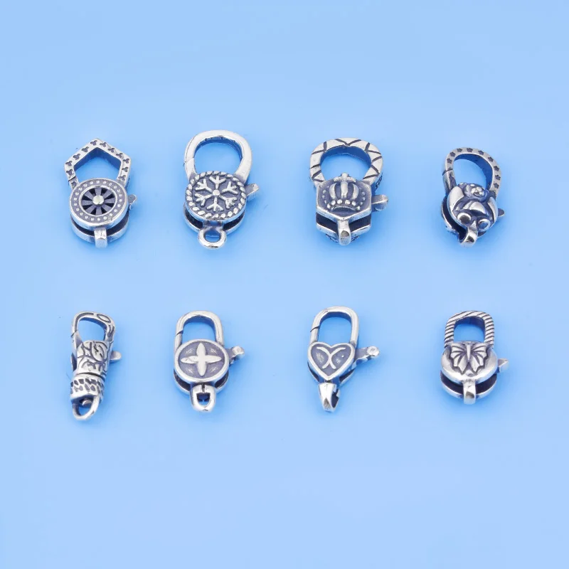 Spring buckle mechanical buckle U-shaped buckle handmade diy pearl button head S925 sterling silver vintage connection buckle