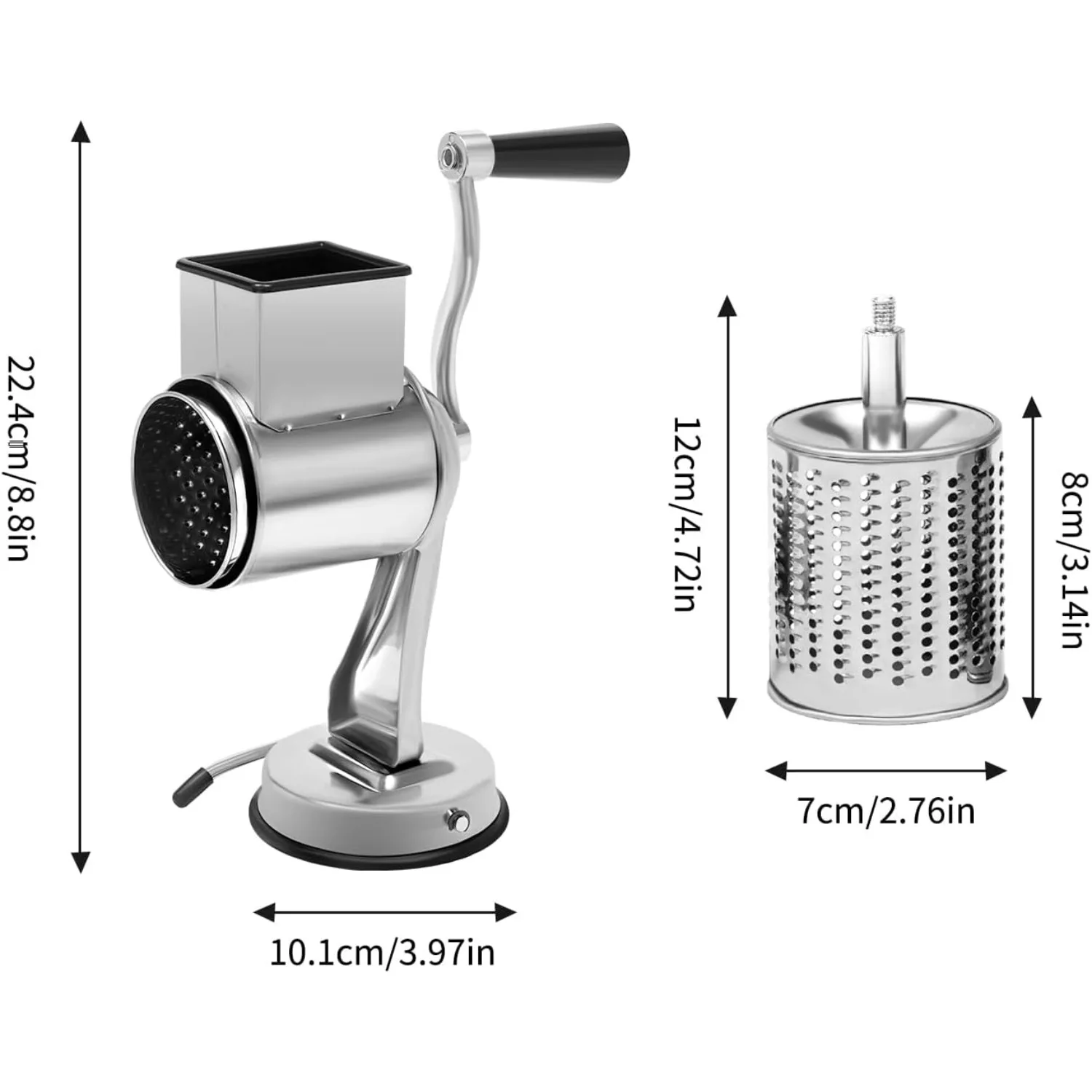 Stainless Steel Rotary Grater with Handle, Vegetable Chopper Cheese Grater Walnuts Grinder for Potatoes, Cucumbers, Cheese