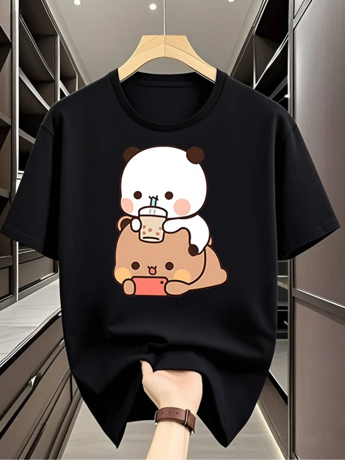 Kawaii Bubu Dudu T Shirt Women Cartoon Panda Bear Graphic Tee Summer Casual Short Sleeve Crew Neck Couple Matching Tops