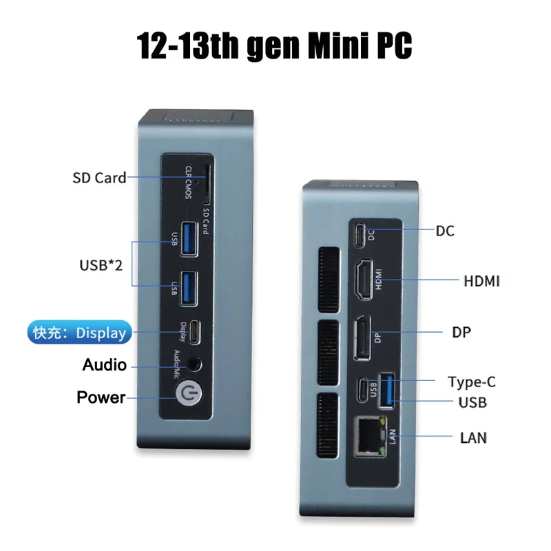 Newest Fan Mini PC Alder Lake N100 Intel Core i7 1360P 1260P i5 12450H Palm Computer DP HDMI Type-C Windows11 LAN Office TV BOX