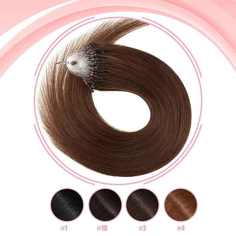 Extensiones de cabello humano Microlink, extensiones de cabello humano Real, color Humano #4