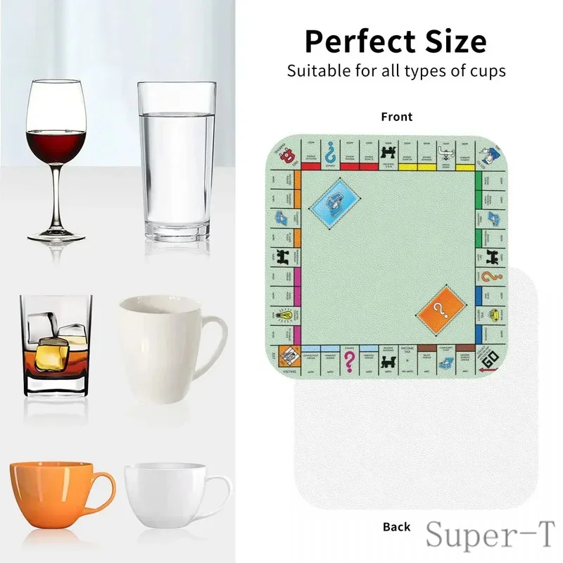 Board Game Board- Monopoly Coasters Kitchen Placemats Non-slip Insulation Cup Coffee Mats For Decor Home Tableware Pads Set of 4