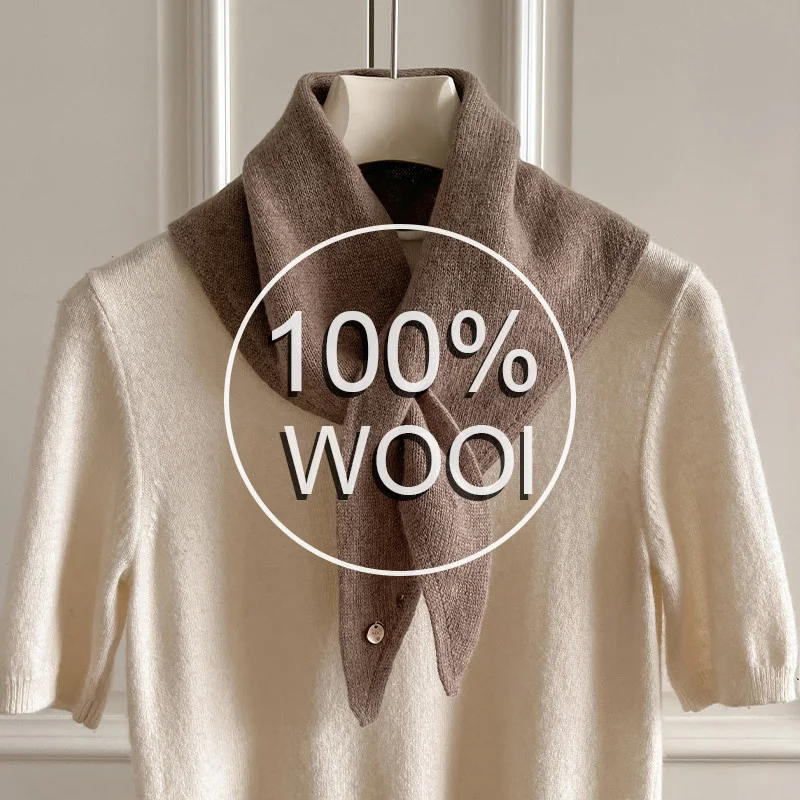 100% Wool British Knitted Triangle Scarf Niche Triangular Scarf Women Headscarf Winter Scarf Multi-functional Warm Knitted Scarf