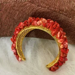 Dudo African Nature Coral Beads Bracelet 7 cm Diameter Handmade For Nigerian Wedding Party Women