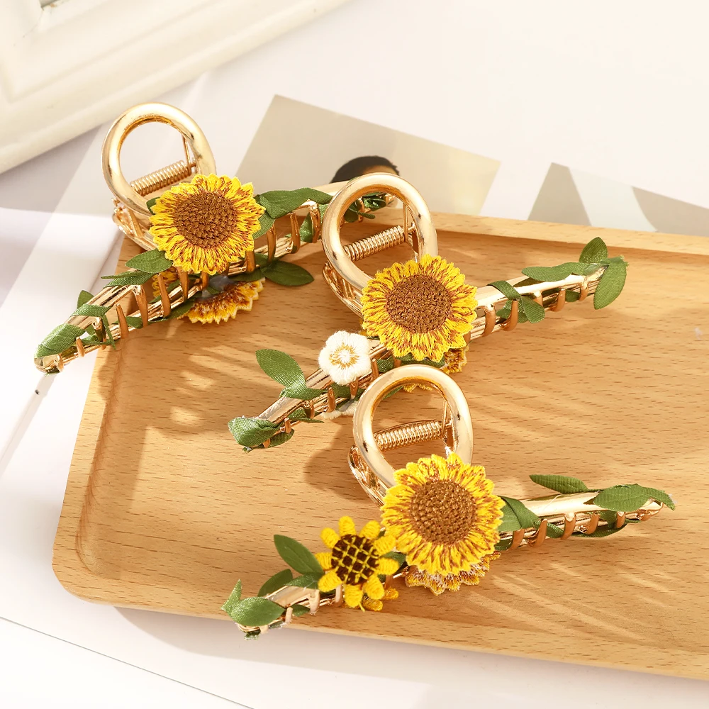 Sunflowers Hair Claw Hairpin New Vine Stripes Hair Clips Women Ponytail Hair Accessories Summer Fashion Hair Crab