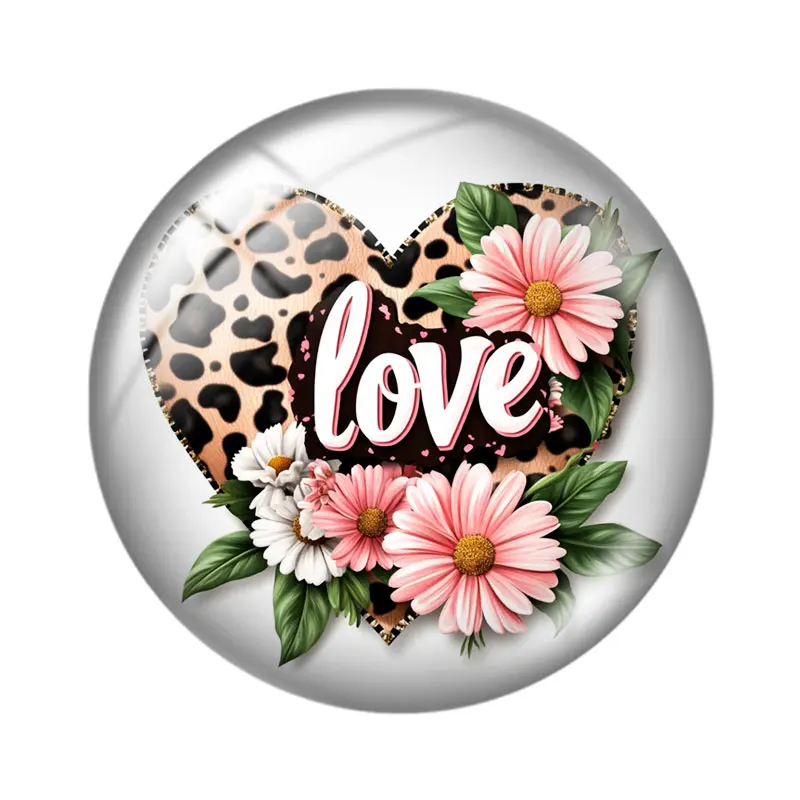 Floral Leopard Heart Clipart 10pcs 12mm/18mm/20mm/25mm Round photo glass cabochon demo flat back Making findings