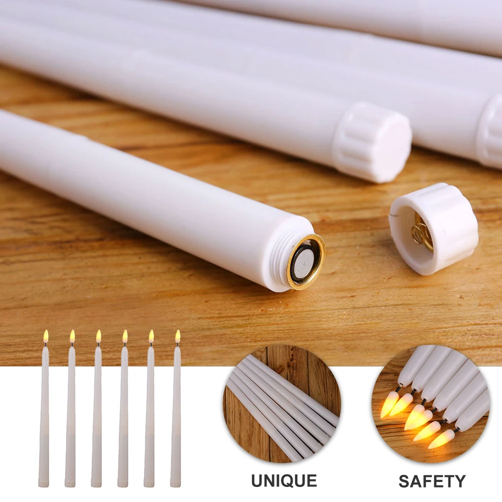 

6 Pcs Candlestick LED Light Father Flickering with Warm Plastic Long Pole Halloween