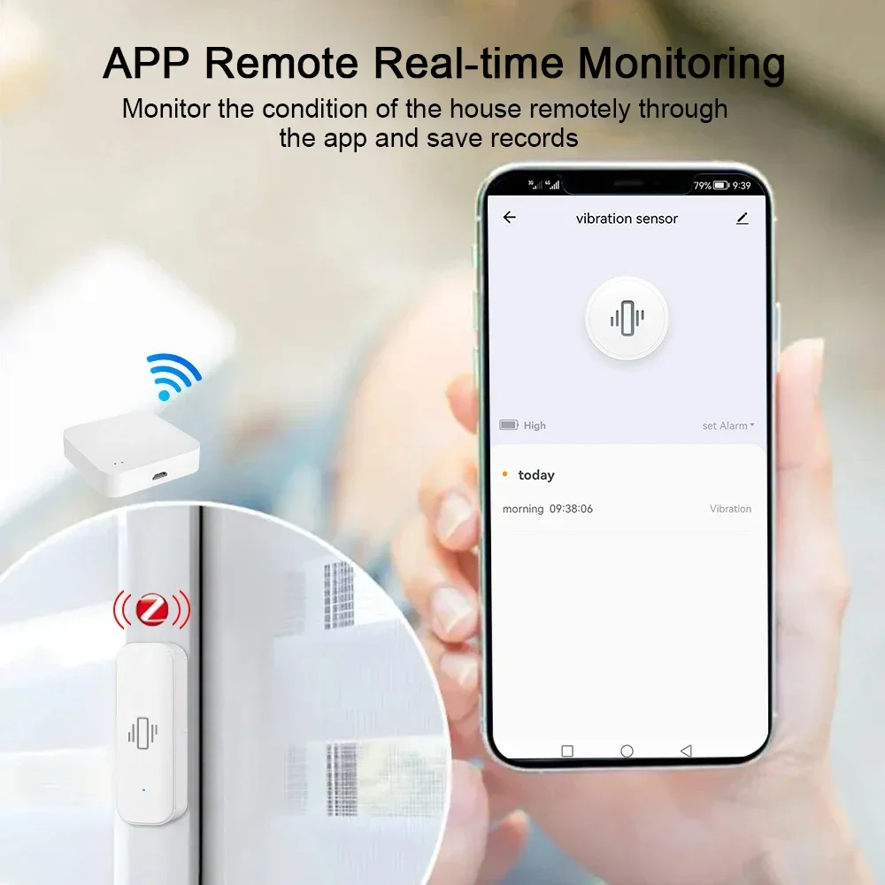 Tuya WiFi/Zigbee Smart Vibration Sensor Home Security Protection Smartlife App Real-time Remote Monitor Alarm Notification