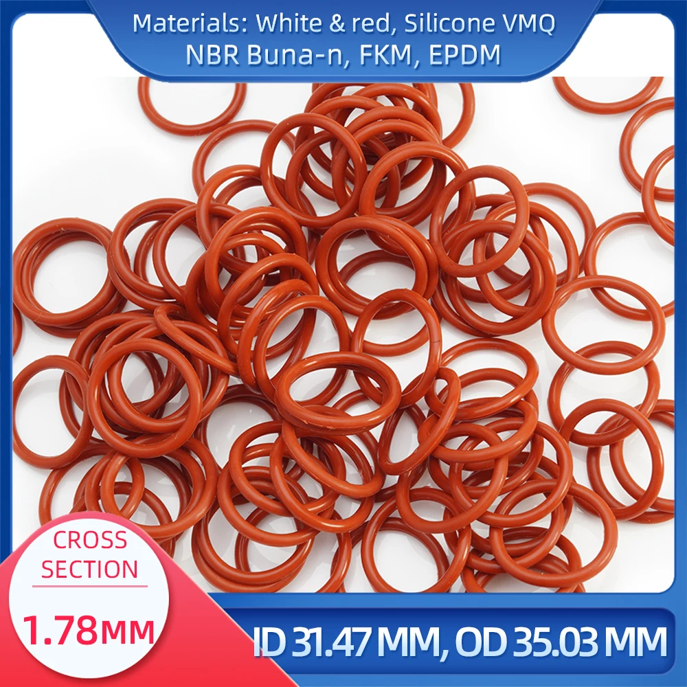 O Ring CS 1.78mm ID 31.47 mm OD 35.03 mm Material With Silicone VMQ NBR FKM EPDM ORing Seal Gaske