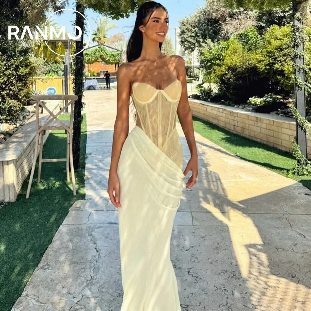 

Ranmo 2026 New Customized Sexy Yellow Lace Chiffon Sheath Mermaid Evening Dresses Sweetheart Sleeveless Prom Gowns فساتين