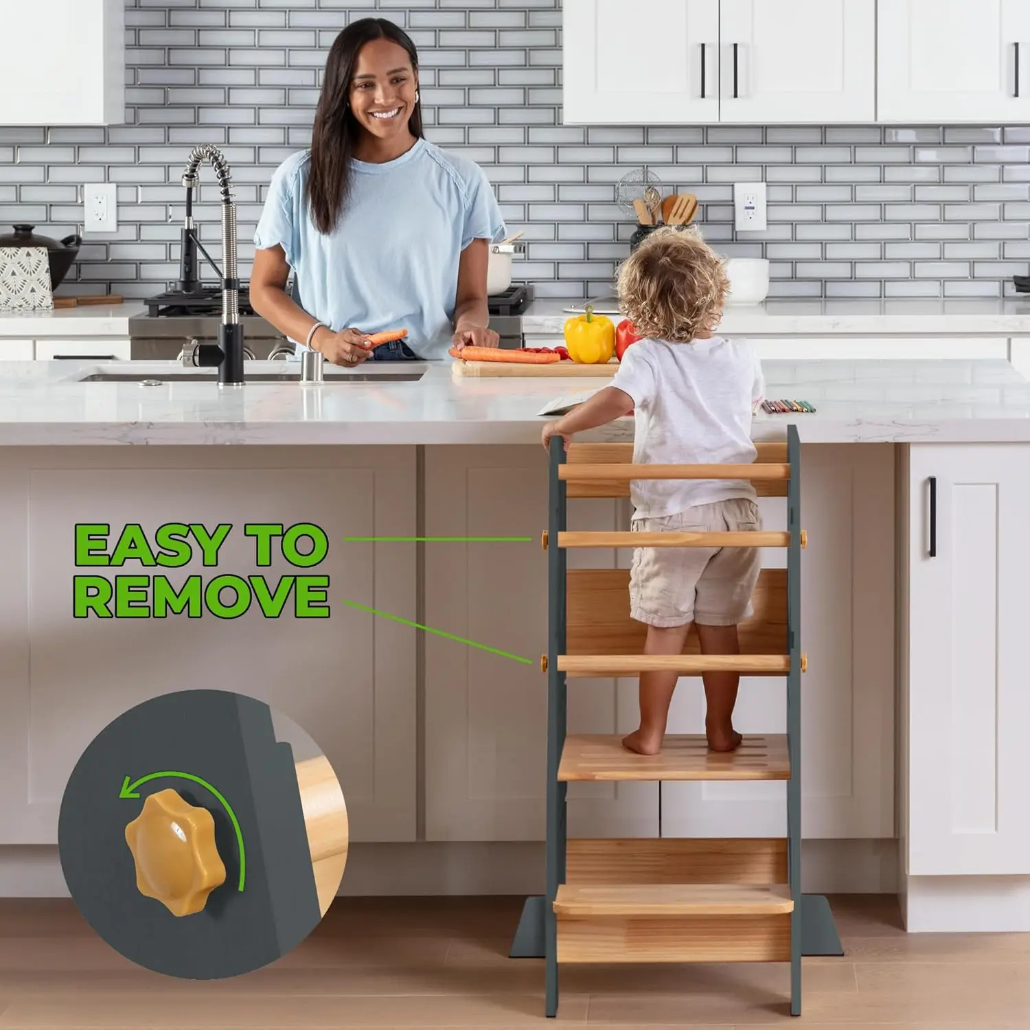 Tower - Adjustable Height Toddler Kitchen Stool Helper - Ideal Kids Kitchen Step Stool for Learning New Skills