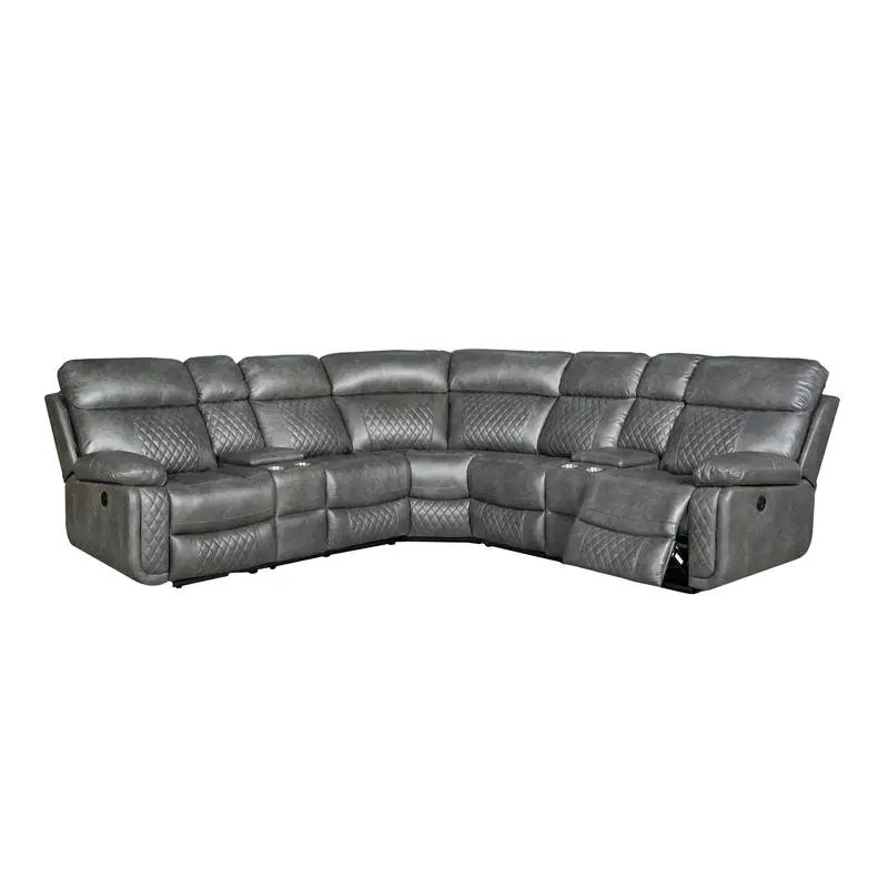 

Transitional Faux Leather Curved Sectional Loveseat with Power Recliners and Storage Consoles in Gray, Easy to Assemble
