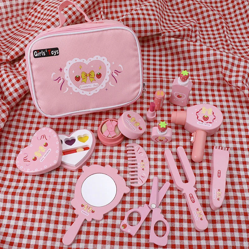 Girls Simulation Wooden Cosmetic Pretend Play Make Up Toys Makeup Set Play House Princess Beauty Toys for Girls Children Gifts